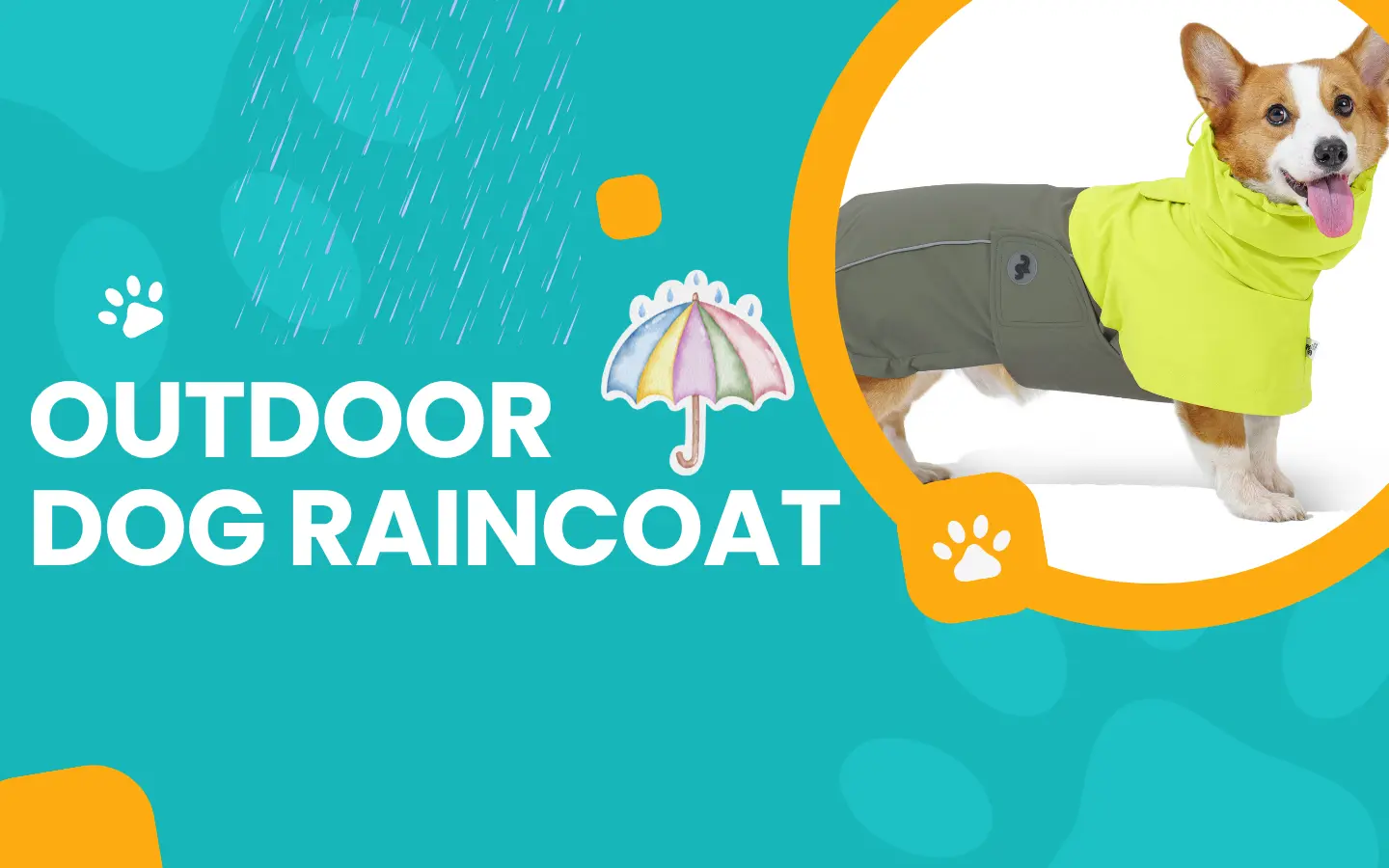 Short-legged dog wearing waterproof outdoor raincoat with leg tie design for full body coverage in rain